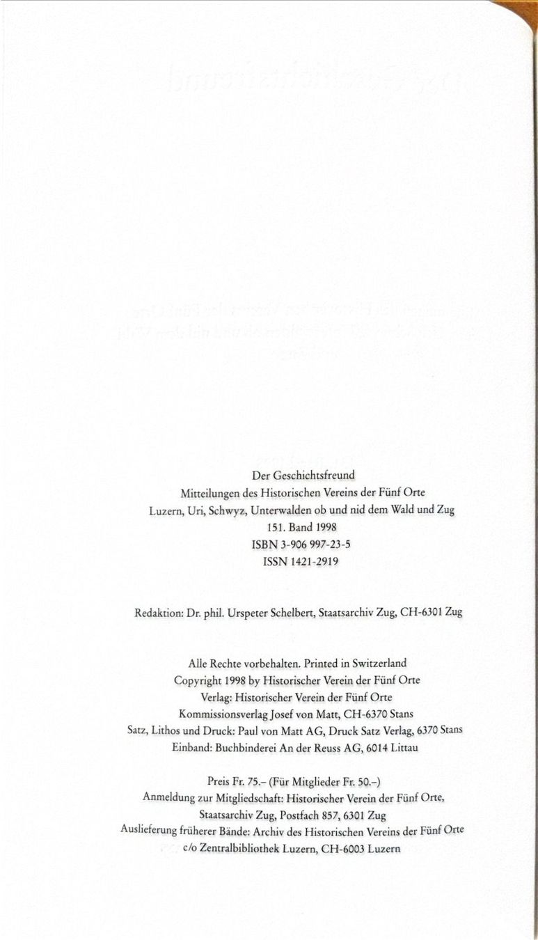 Libri: Der Geschichtsfreund 151. Band - 1998 – Usato da Sarnen venduto da Livres 2