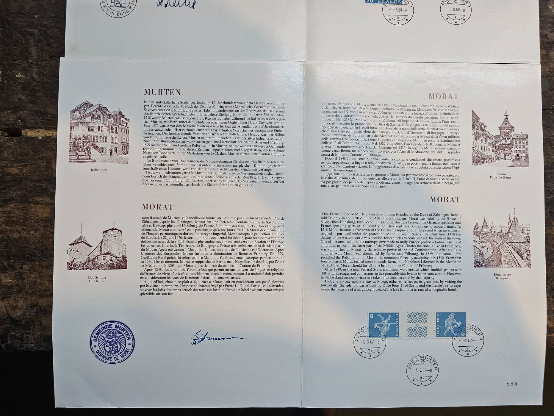 Tutti i francobolli: CH 1969 Chur/Bellinzona/Murten - Documenti storici – Usato da Monte Carasso venduto da giave 3
