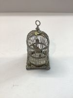 Alter Spielzeug Vogelkäfig mit Vogel für Puppenstube, Zinn