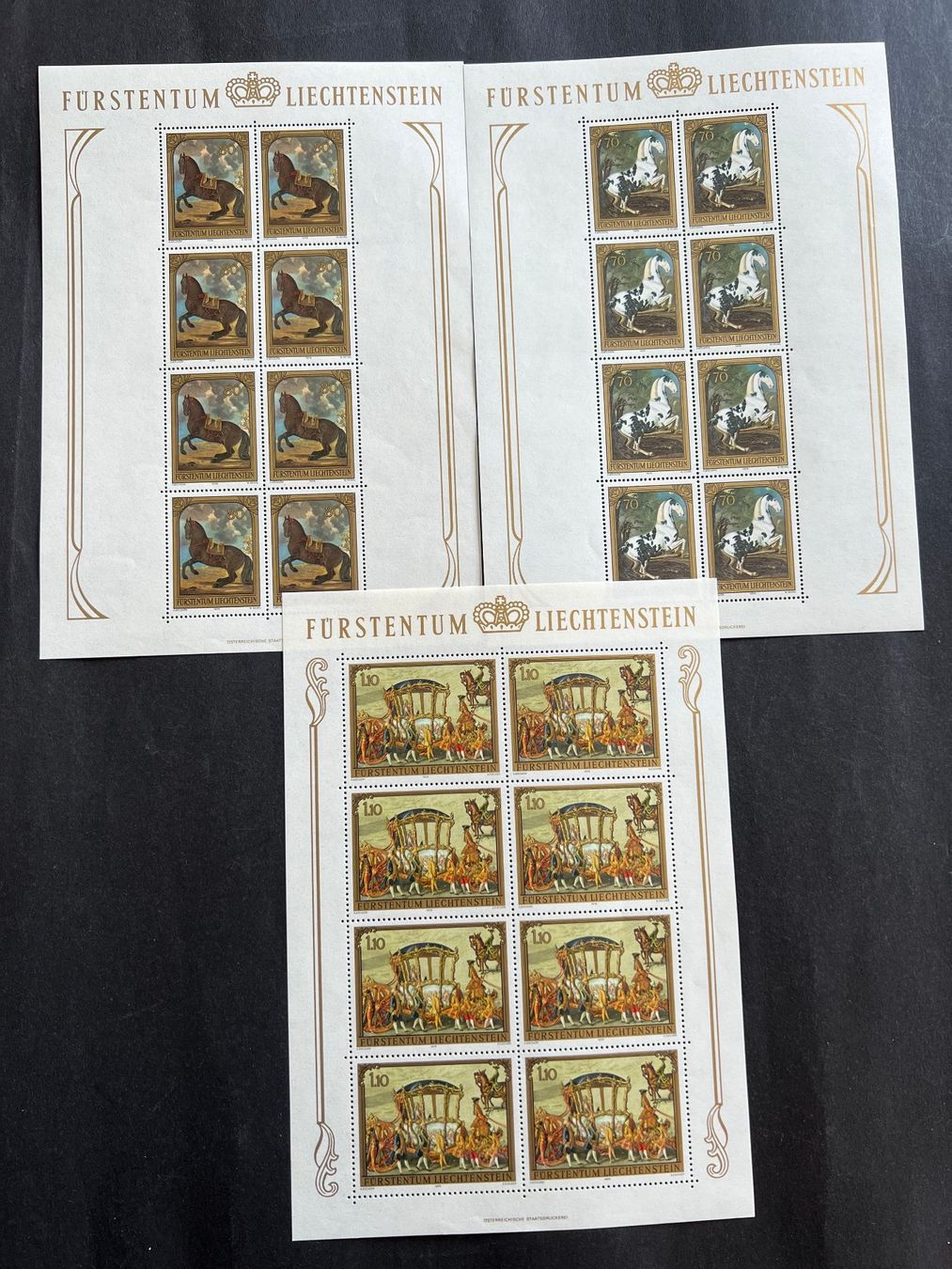 Alle Briefmarken: Liechtenstein 3 Kleinbogen 655-657  ** (B292) – Gebraucht aus Hinwil von Sidi4
