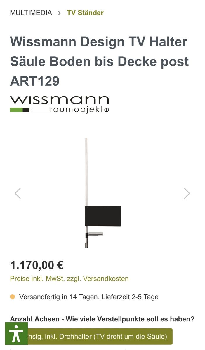 Staffa per monitor: Wissmann Designer TVBoden/Deckenhalterung – Usato da zürich venduto da ritas0102 3