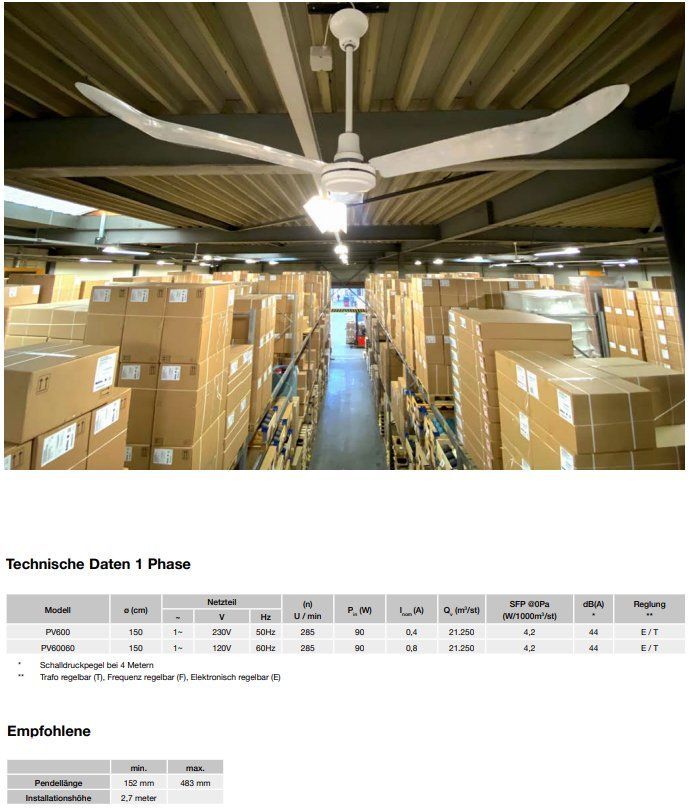 Ventilateurs: VOSTERMANS PV600 Decken-Ventilator (21373) – Neuf avec emballage d'origine à Zürich par fundsachenverkauf 1