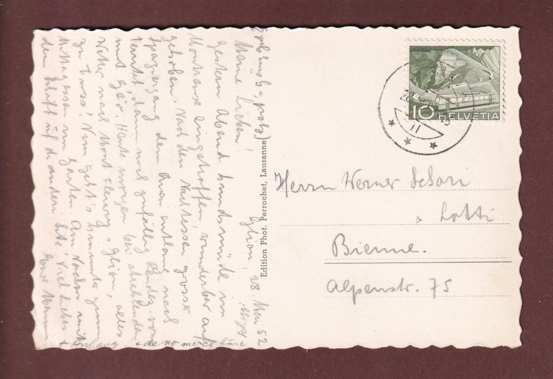 Cartoline postali: GLION - Temple - Dents du Midi - 1952 – Usato da Pully venduto da nicecards-shop 1