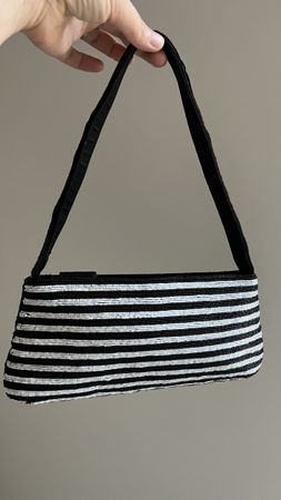 VINTAGE WHITE BLACK BEADED SHOULDER BAG BY SCHEILAN