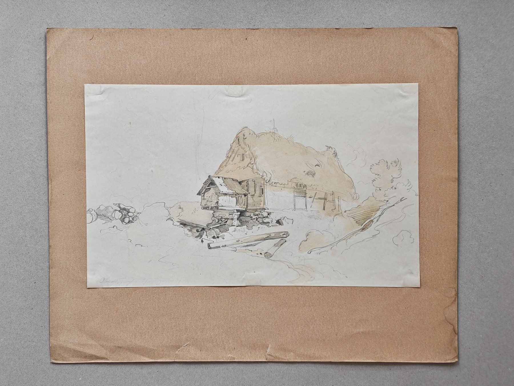 Dipinti: Aquarellierte Bleistiftzeichunng einer Stallscheune,19. Jh. – Usato da Zuerich venduto da Antiquarium 1