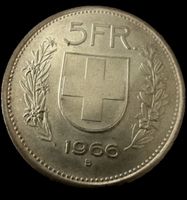 5 Franken Münze 1966 Schweiz guter Zustand