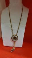 Lange Halskette goldfarben mit Ring und Zirkonia Steinen
