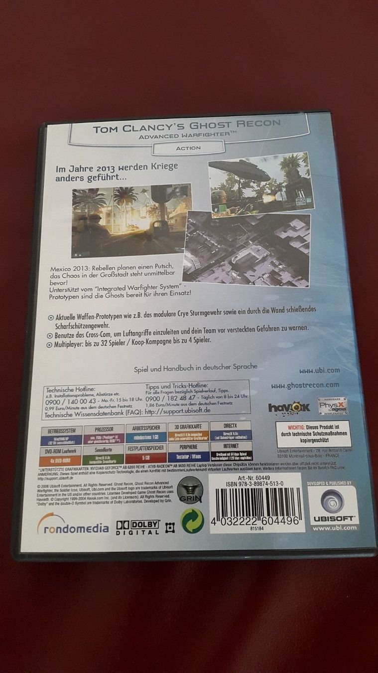 Tutti i DVDs: GHOST RECON ADVANCED WARFIGHTER DVD OVP – Usato da Eschenbach SG venduto da Deki77 1