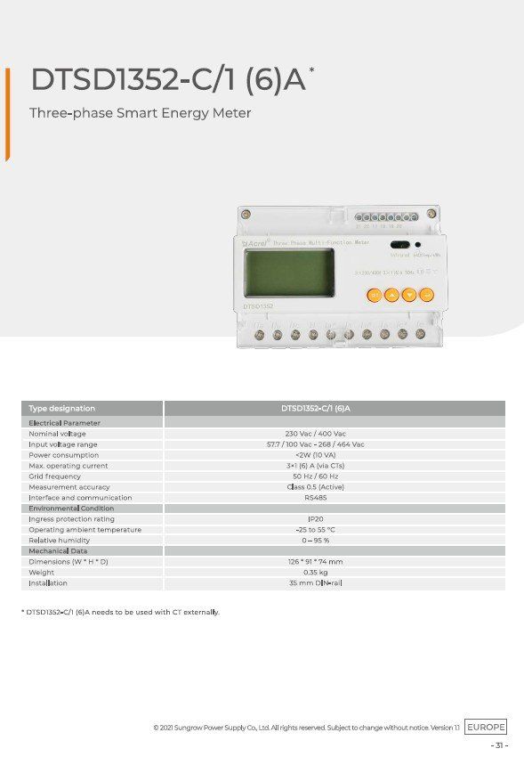 Mesurer: Sungrow Smart Meter 80A – Neuf avec emballage d'origine à Dürnten par ch-solarAG