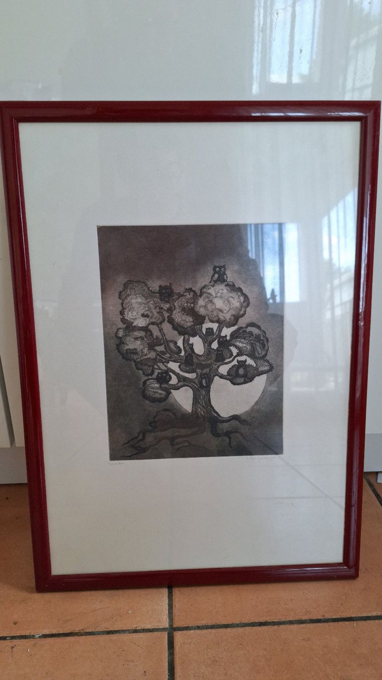 Dipinti: Lilly Langenegger - Herziges Eulenbild Erstabzug Epr. d'Art – Usato da Altstätten SG venduto da GGsGameshop 2