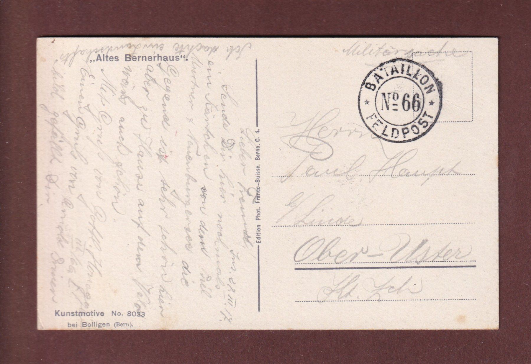 Cartes postales: Altes BERNERHAUS - 1917 Feldpost – D'occasion à Pully par nicecards-shop 1