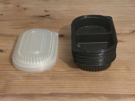 9 Schalen mit Deckel 2 Fächer schwarz 18x12cm neu