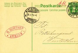 Zürich - Postkarte Stempel nach Winterthur + 1908