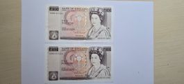 2 alte 10-Pfund-Banknoten aus Grossbritannien (Bank of Engla