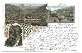 Gruss aus Chur (GR) Plessurquai  Passugg-Quellen  Litho 1896