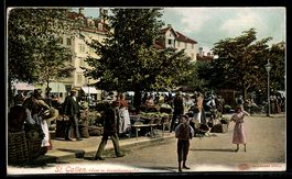AK St. Gallen, Partie am Obst- und Gemüsemarkt mit Passanten