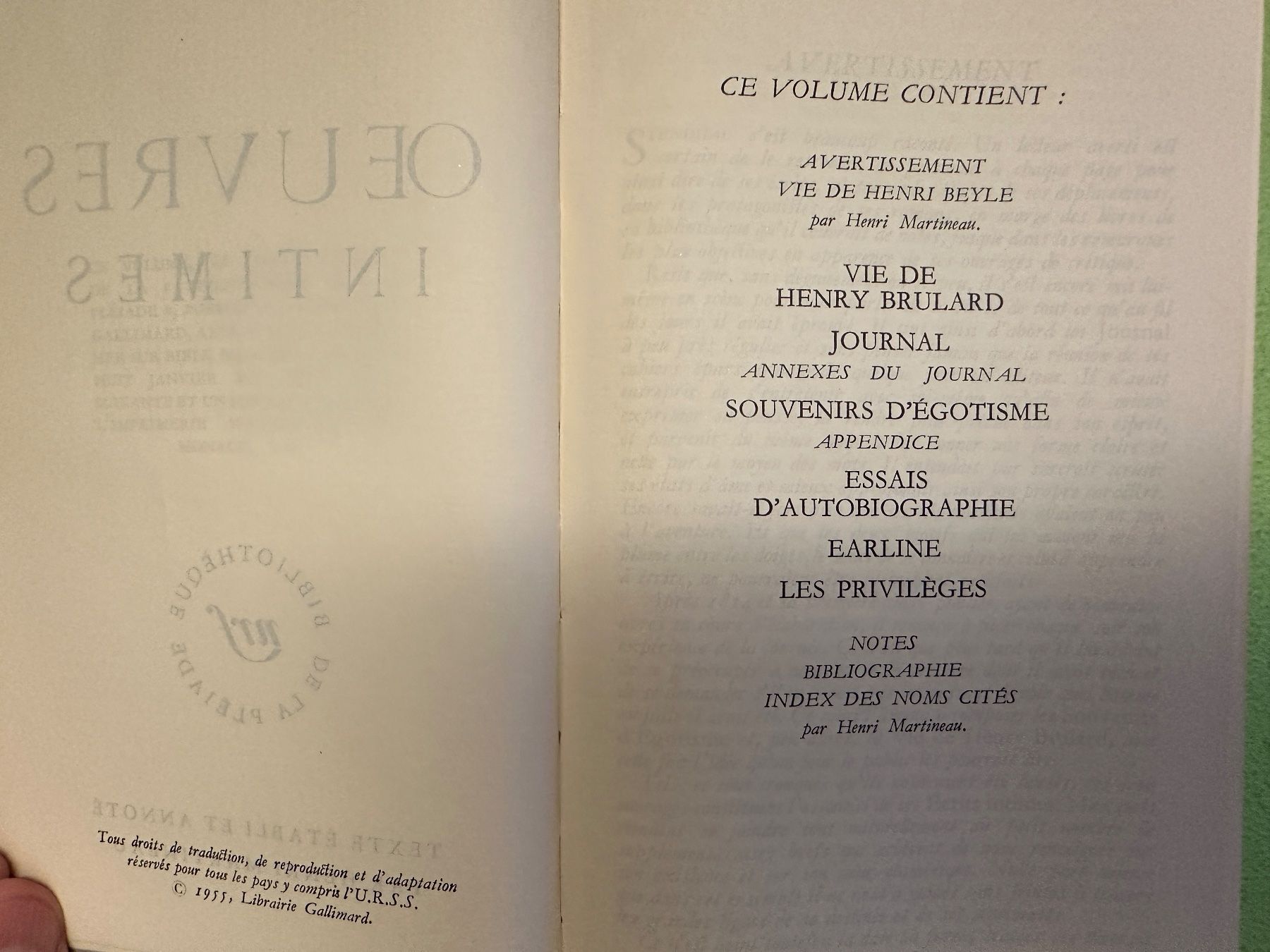 Libri: Stendhal: Oeuvres intimes. – Usato da Zürich venduto da allp 3