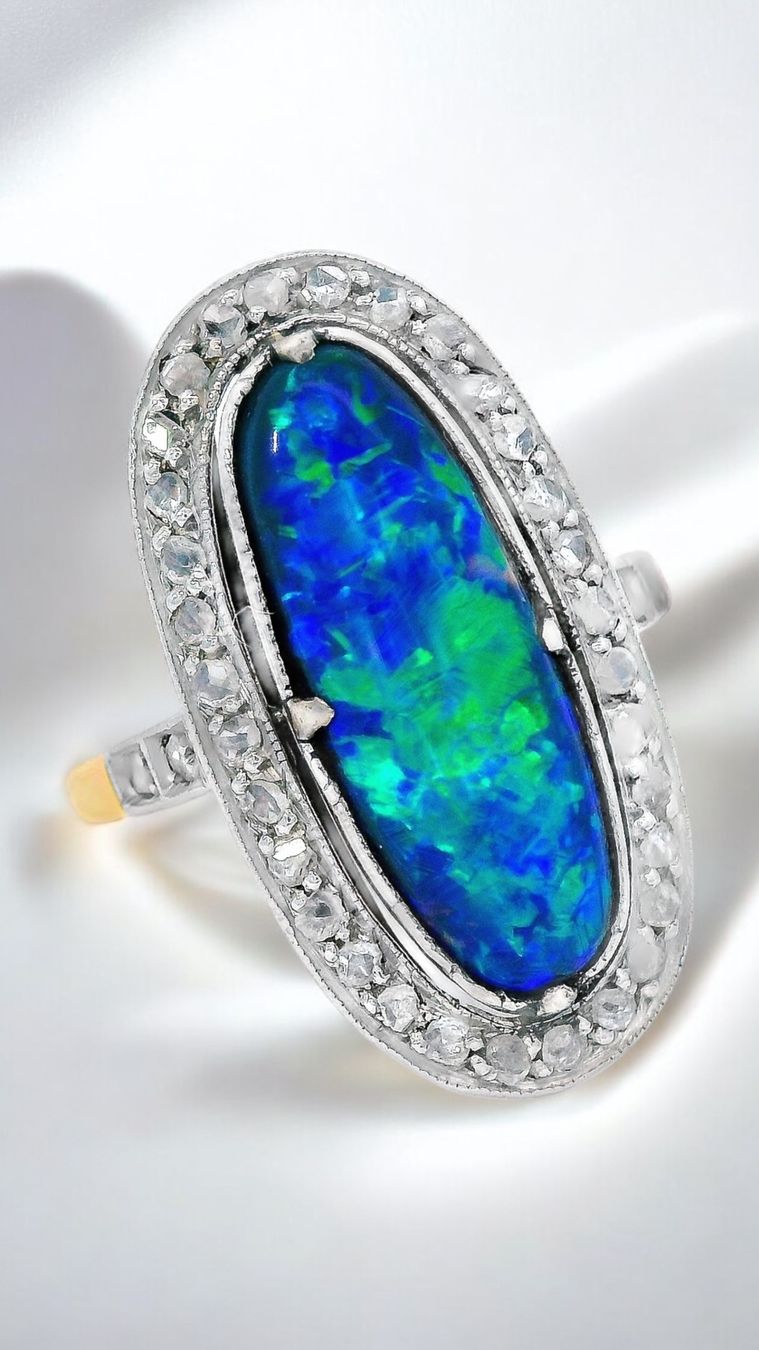 Ringe: Antiker 18k Gold Ring mit schwarzem Opal & Diamanten – Gebraucht aus Embrach von estzeh1
