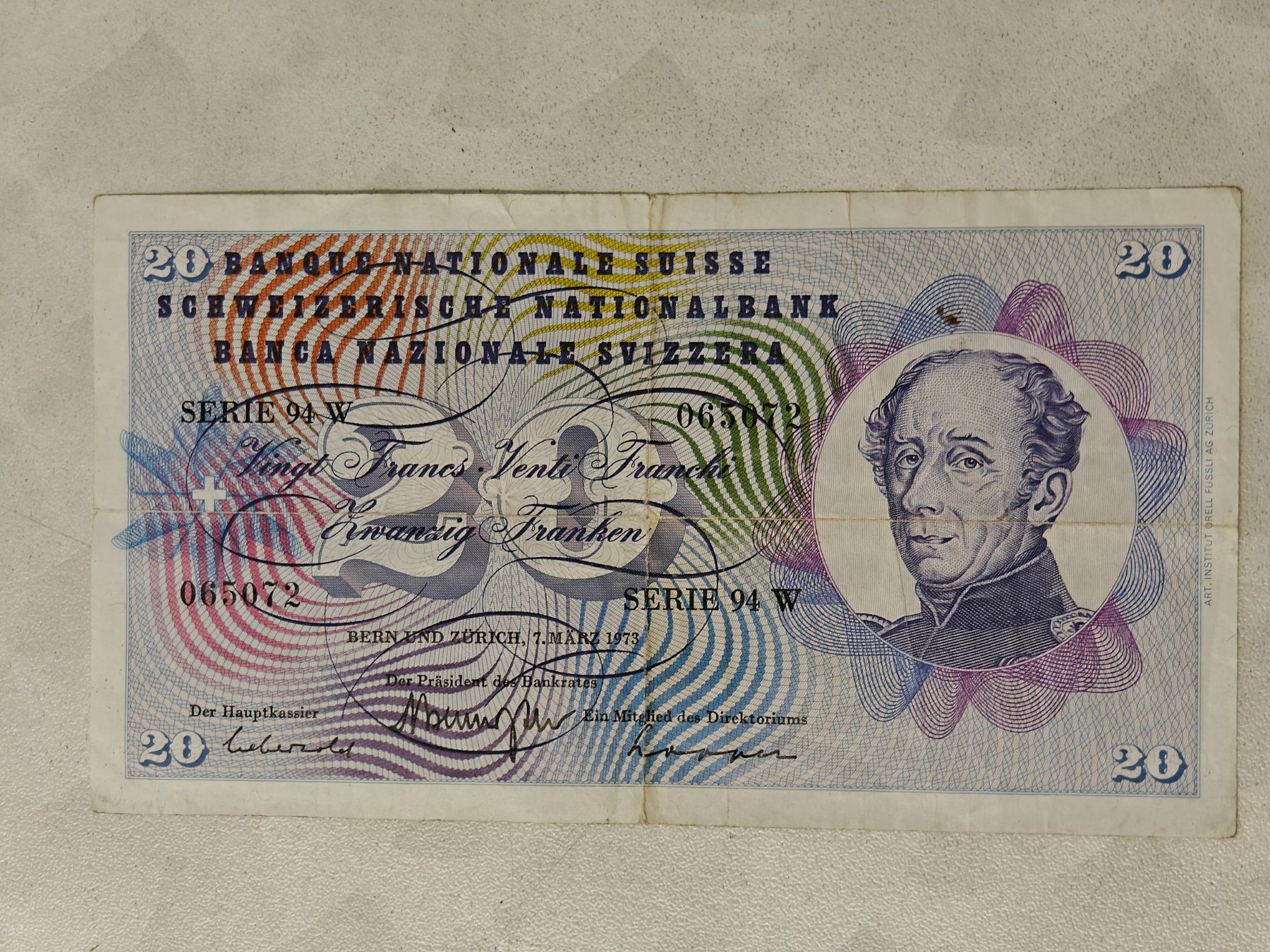 Banconote: Schweiz 20 Franken Banknote gebraucht 1973 – Usato da Bad Zurzach venduto da Agia