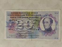 Schweiz 20 Franken Banknote gebraucht 1973