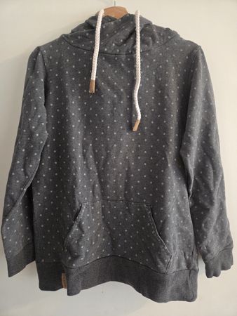 Damen Kapuzenpullover grau mit Punkten, Grösse L