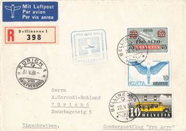 Pro Aero 38 Bellinzona Zürich Einschreiben Flugpost Swissair