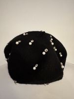 Zebra Baskenmütze mit Perlen Gr. 57/58 schwarz