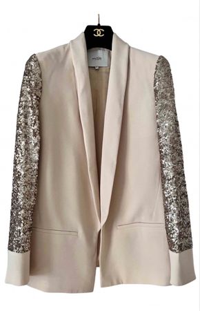 Maje Blazer in Nude mit Paillettenärmeln – Größe 36
