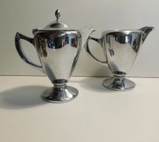 Kaffee Milchkrug 2 alte Chromstahl Krüge  ca 20 cm hoch  18