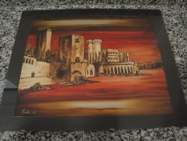 Tableau, Peinture Château Vintage sur plaque en Alu, 50 x 40
