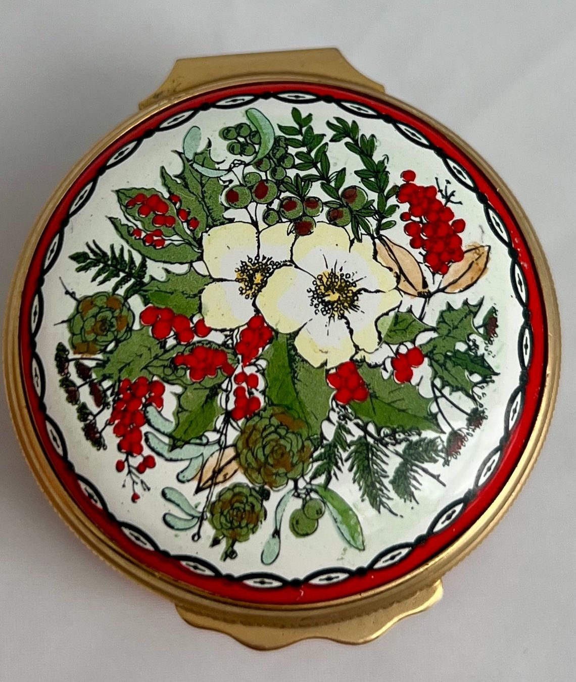 Contenitori & Simili: Halcyon Days Enamels, handbemaltes Weihnachtsdöschen, 1983 – Difettoso da Zürich venduto da Drahtzug 1