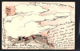 Litho Jungfrau, Wanderer auf wolkenverh