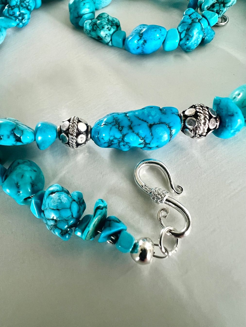 Catenine: Boho Türkis Nugget Collier Silber 925 56cm Meeresblau – Nuovo (secondo la descrizione) da Ruswil venduto da artbyhand 6