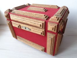 HOLZ SCHATULLE SCHMUCK-KISTE HANDARBEIT