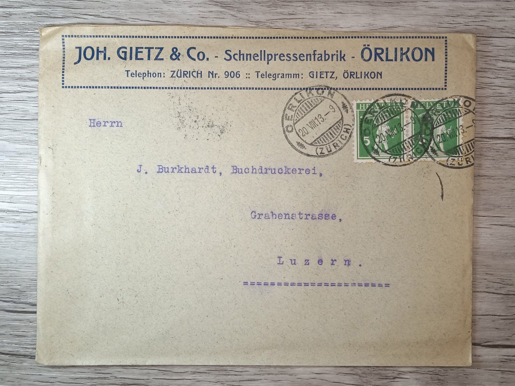 Tutti i francobolli: TR48 Enveloppe + Timbre Suisse 1913 – Usato da Cousset venduto da Patrick_Collections