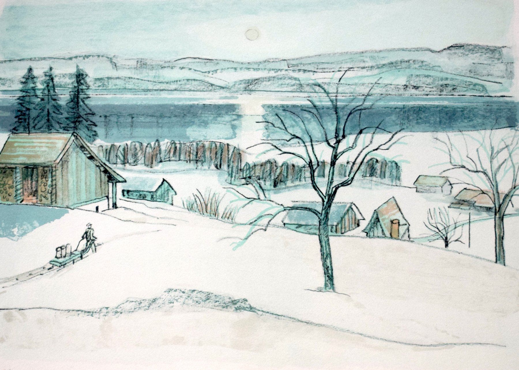 Grafica & Litografie: Walter Haettenschweiler Winterlandschaft Landschaft Winter – Usato da Zürich venduto da Kunstvoll 1