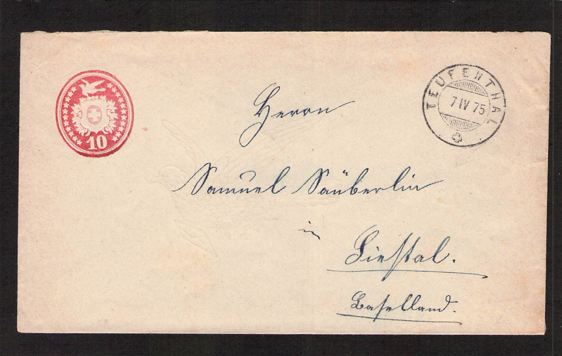 Tutti i francobolli: Tüblibrief , Teufenthal , 7.lV.1875 , Kz.ll normal – Usato da Reichenburg venduto da ibiza18
