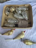 Christbaumschmuck Tannenzapfen und Vögel Glas 7-teilig