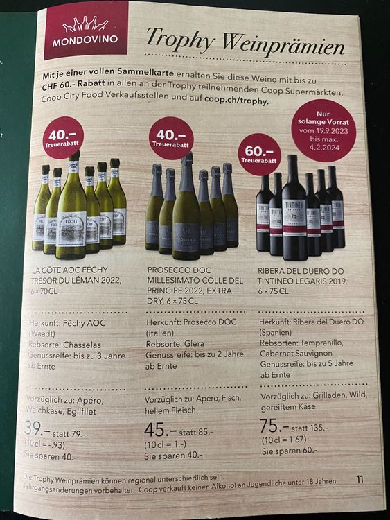 Wein 1 Sammelkarte coop für Fechy Tresor Prosecco RIBERA Kaufen