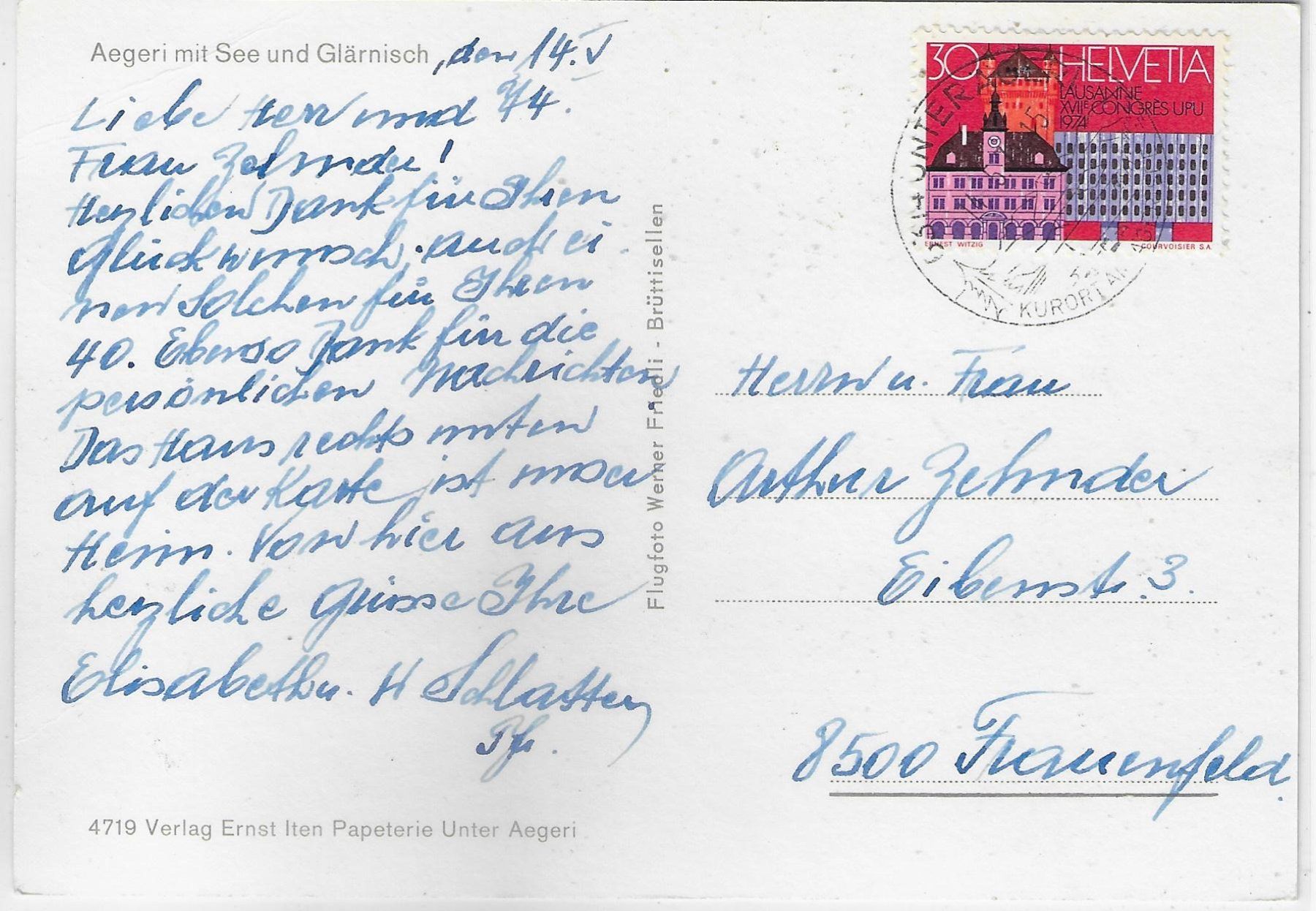 Cartoline postali: Flugaufnahme Aegeri mit See – Usato da Ettingen venduto da Kartenplanet 1