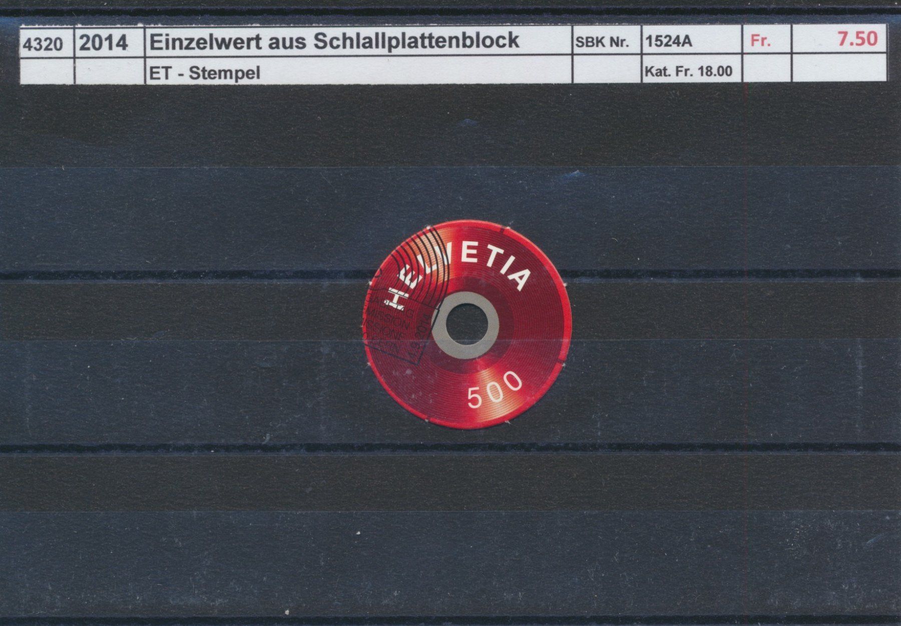 Tutti i francobolli: 2014 Einzelwert aus Schallplattenblock, ET - Stempel – Usato da Winterthur venduto da Zupogeru