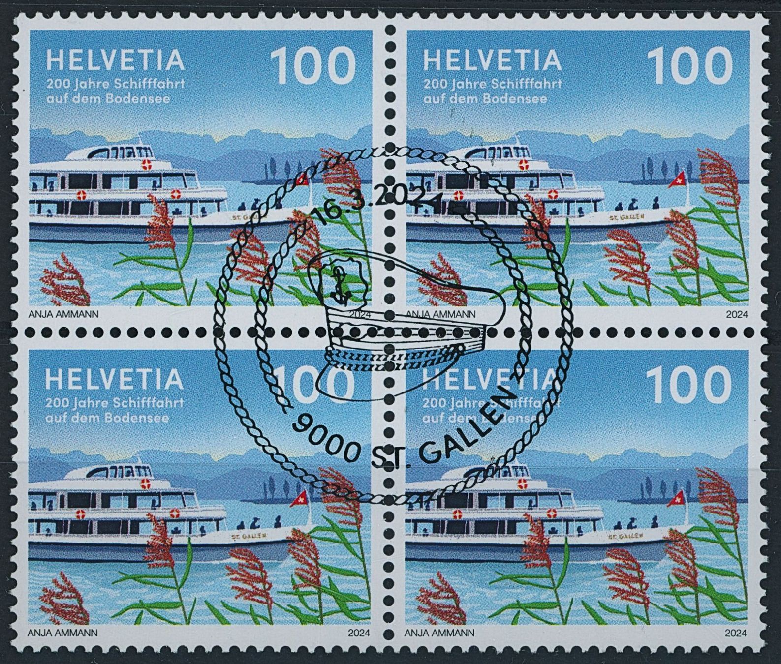 Tutti i francobolli: 2024 - Schifffahrt Bodensee - Viererblock - Sonderstempel – Usato da Schindellegi venduto da leecollect