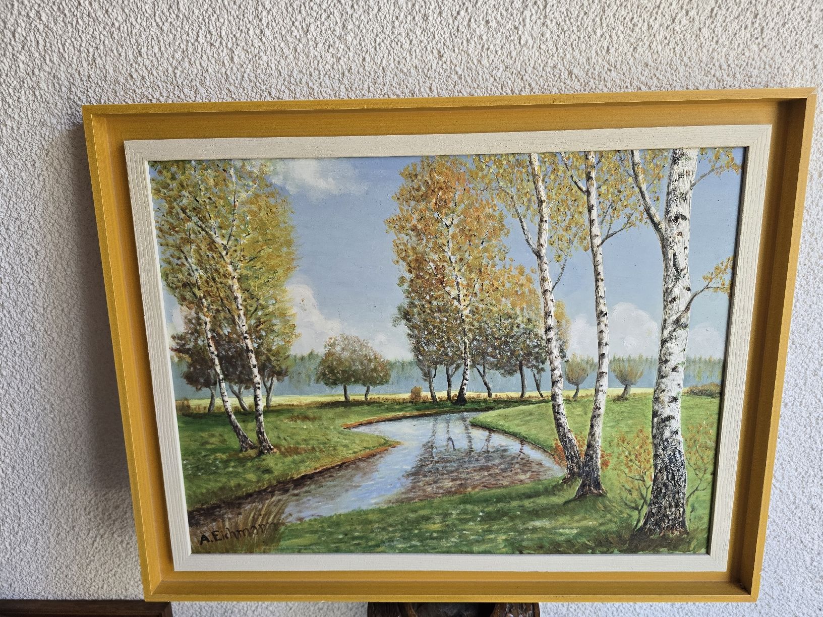 Poster & Bilder: Original Ölgemälde "Flusslandschaft" gerahmt  A. Eichmann – Gebraucht aus Winterthur von UmzugsFundgrube 1