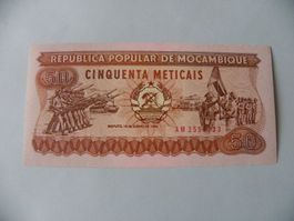 Mozambique 50 Meticais Banknote,AM 2555733,16.Juni 1986