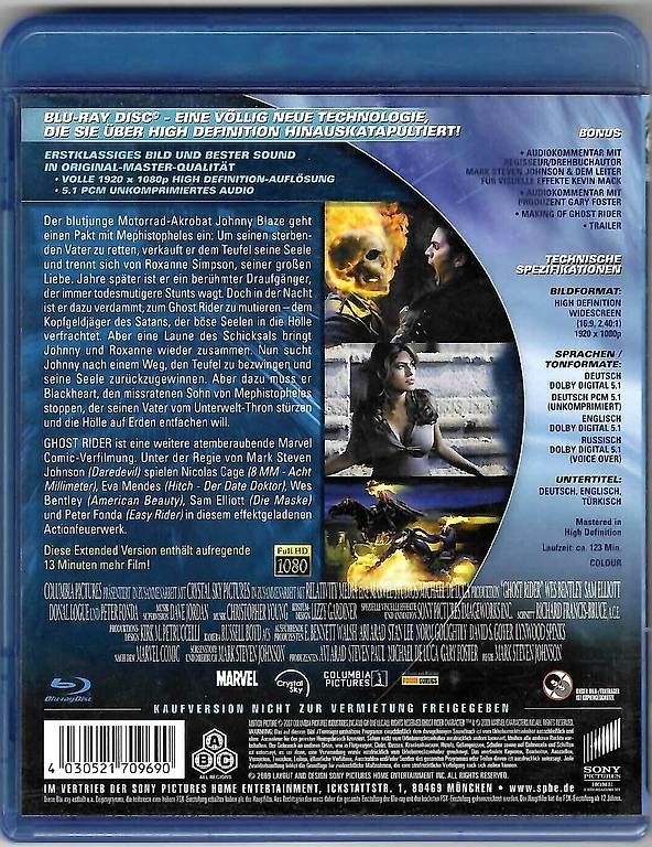 Tutti i DVDs: Ghost Rider - Blu-ray Film – Usato da Dörflingen venduto da Super-Bob 1