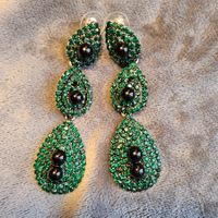 Vintage edle Grün schwarze Strass Ohrhänger