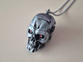 Collier Terminator Tête de Mort Crane Argenté Y2K