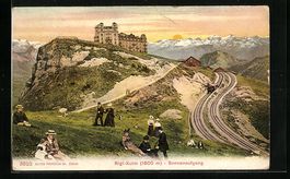 AK Rigi-Kulm, Bergbahn bei Sonnenaufgang