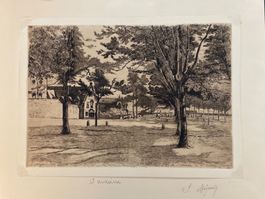 J.MÉGARD( 1850-1918) GRAVURE “PROMENADE ST ANTOINE GENËVE