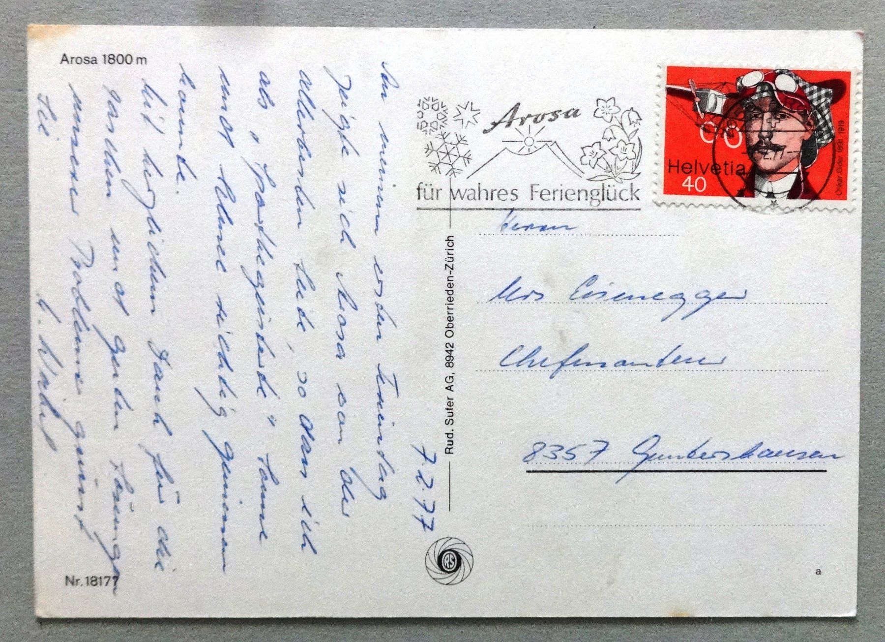 Cartoline postali: Arosa 1800 m – Difettoso da Fétigny venduto da Billy2miny 1